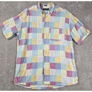 Hog Penny Vtg Cotton Patchwork Shirt Button Up Short Sleeve Lightweight Men's L